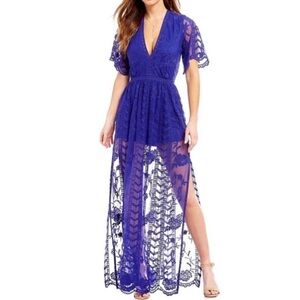 Gianni Bini Lace Overlay Maxi Romper - small